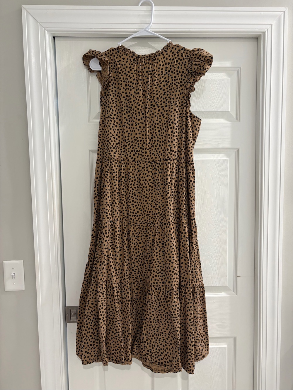 Women’s Brown Polka Dot Tiered Midi Dress - Picture 3 of 3
